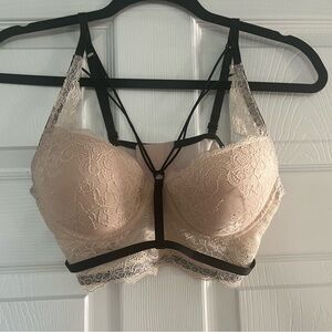 Bebe small nude lace crop top strappy bralette bra sexy black